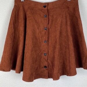 Shein Women's Button-Down Ribbed Rust Brown Corduroy Mini Skirt size large